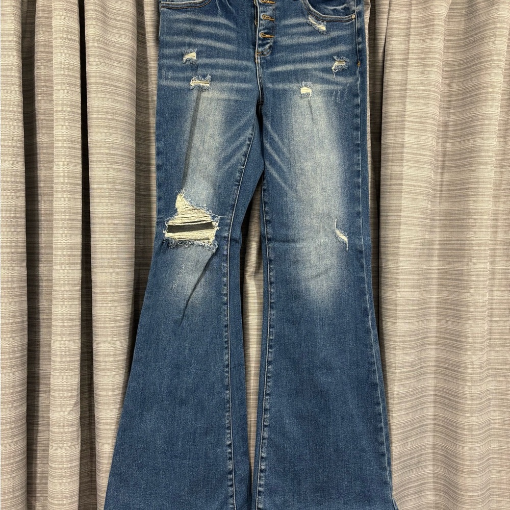 Distressed Blue Flare Jeans